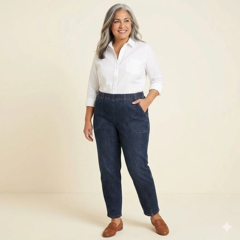 Just My Size Classic Stretch Denim Pull-On Pants - Picture 7 of 7